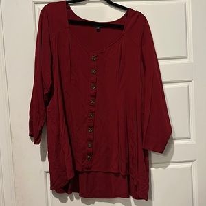 Torrid long sleeve (faux) button front top- dark red size 2